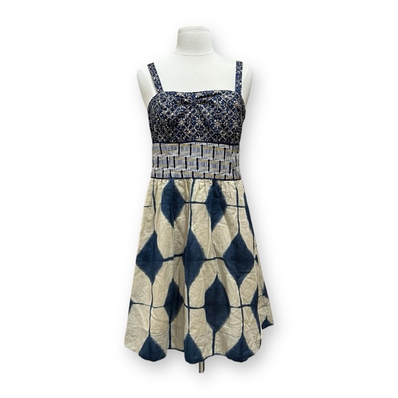 Maeve Dresses & Skirts - Anthropologie Maeve Magellan Mixed Print Blue and Cream Dress Size 8